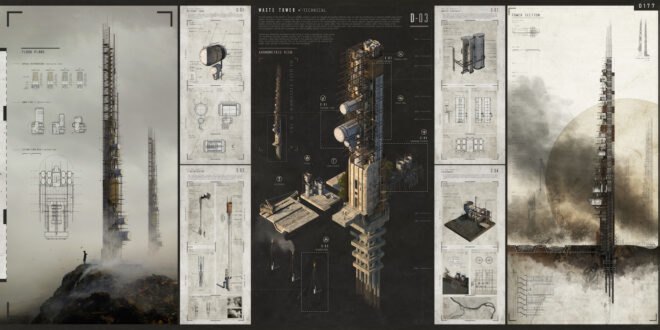 rendering of skyscraper with parts that hold trash
