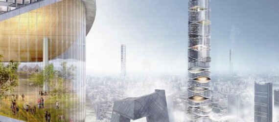 rendering of high-rises in a smoggy city