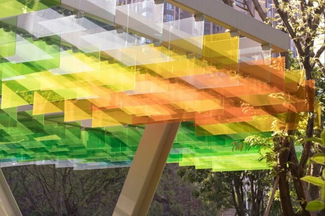 close-up of a colorful shading canopy