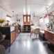 wide shot of living space inside house boat