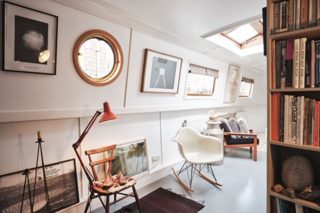 interior living space inside houseboat