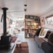 wide shot of living space inside house boat