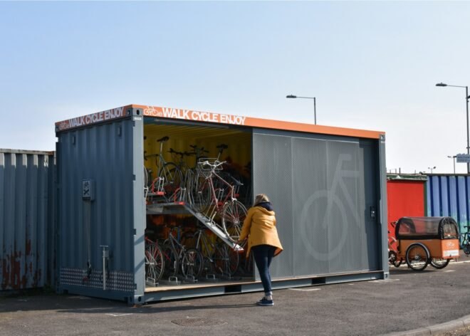 Shipping container bike storage