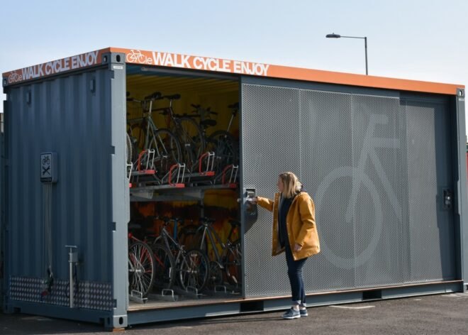 Shipping container bike storage