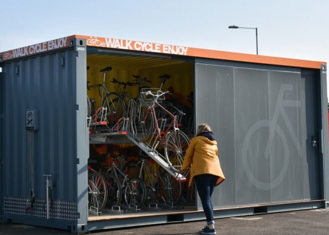 Shipping container bike storage