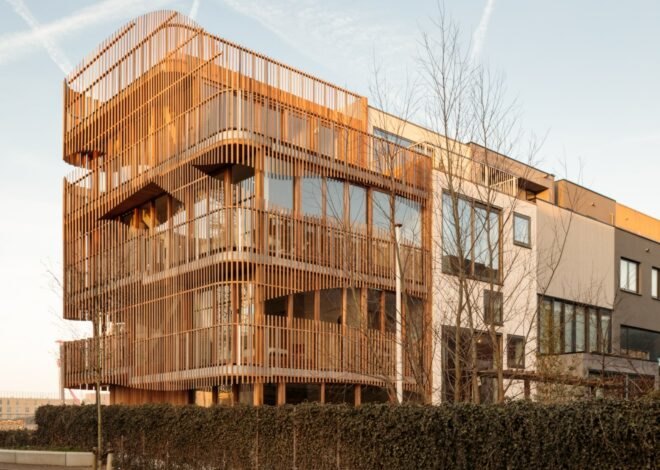 building surrounded by wooden screen