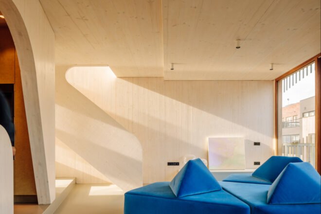 interior room with blue sofa