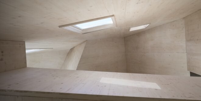 skylights in a wood ceiling