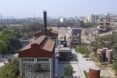 aerial view of old warehouse in a city