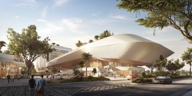 rendering of curving building