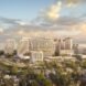 rendering of skyline with curvy white buildings