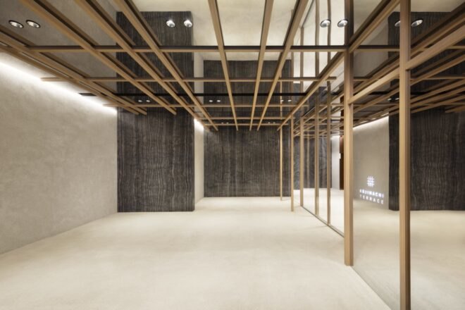 wood-lined room with timber slats in the ceiling