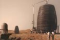 rendering of robot building a pod on mars