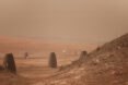 rendering of brown living pods on mars