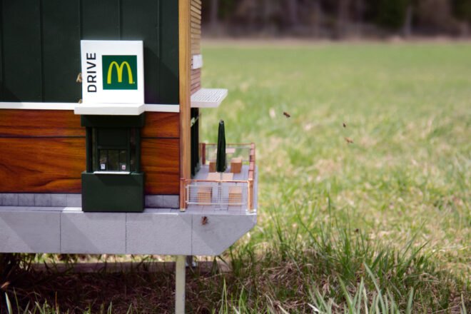Small beehive shaped like a McDonald's