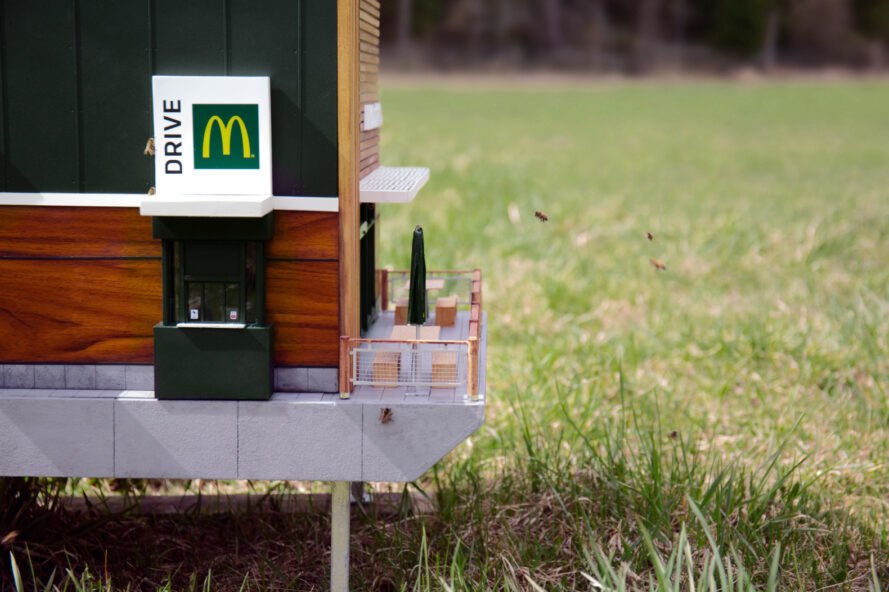 minature mcdonalds restaurant drive thru window