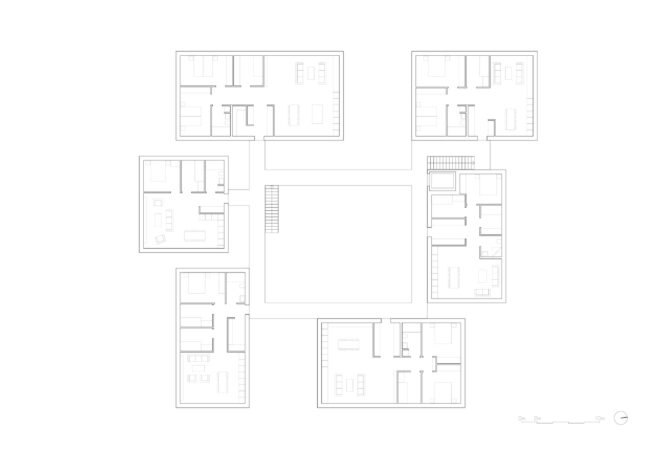floor plans of multiple buildings connected