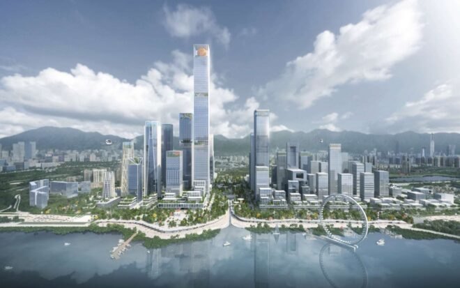 rendering of skyscrapers in a city
