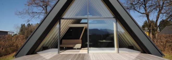 A-frame home with glass wall