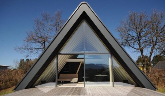 A-frame home with glass wall