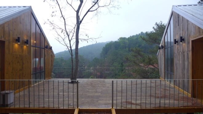 wood deck with mountainous views