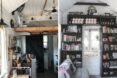 interior space of tiny home with sleeping loft