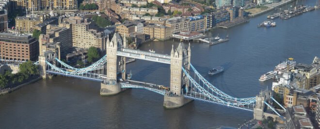 aerial view of the Thames River near the London bridge