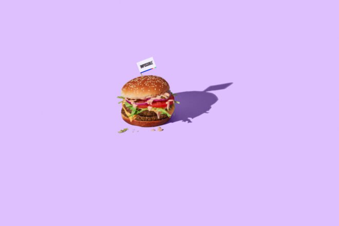 Impossible Burger on a purple background