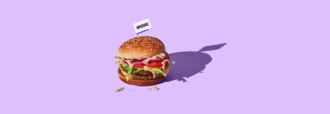 Impossible Burger on a purple background