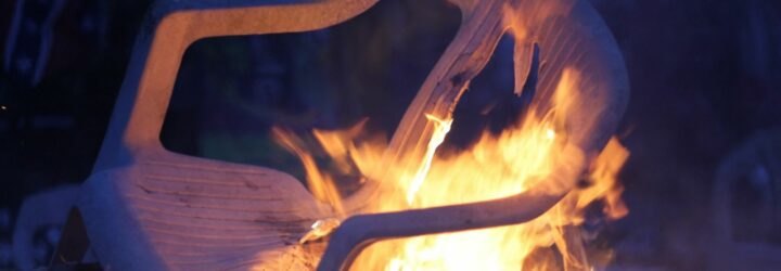 plastic lawn chair on fire