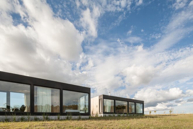 two elongated rectangular buildings