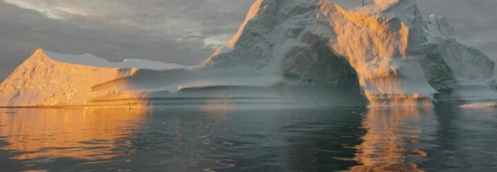 melting glacier at sunset