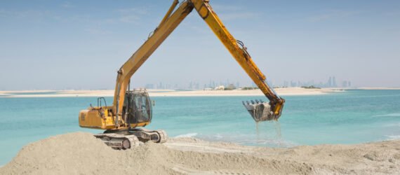sand dredging takes place in order to build artificial island