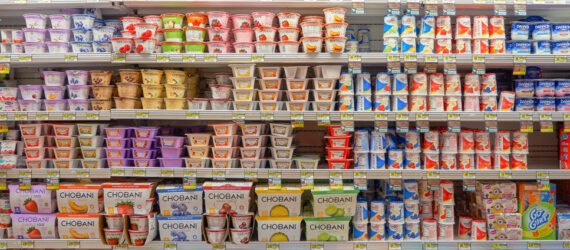 yogurt shelves at grocery store