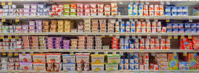 yogurt shelves at grocery store