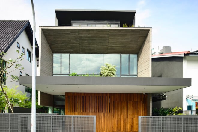 box style four story home with large windows