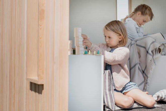 little girl playing with blocks