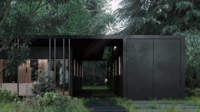 open passageway in the middle of a black cabin