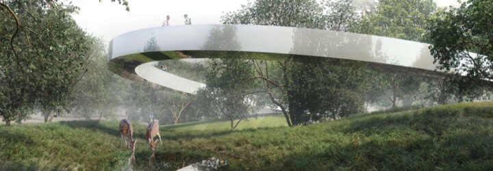 rendering of oval structure with deer nearby