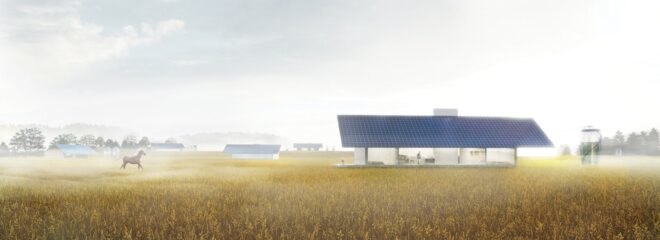 rendering of solar panels in a field