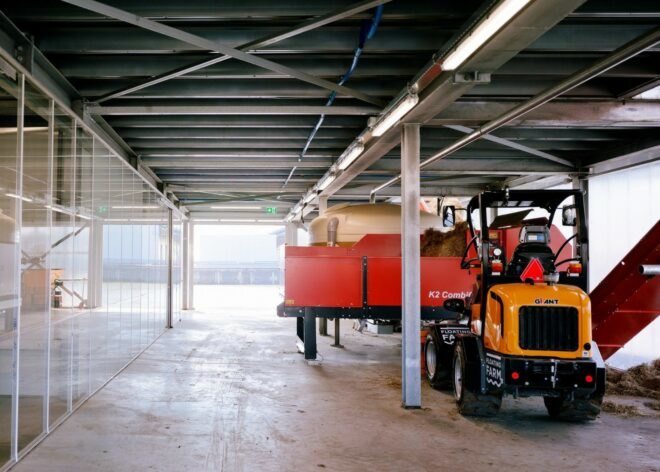 a tractor inside a building