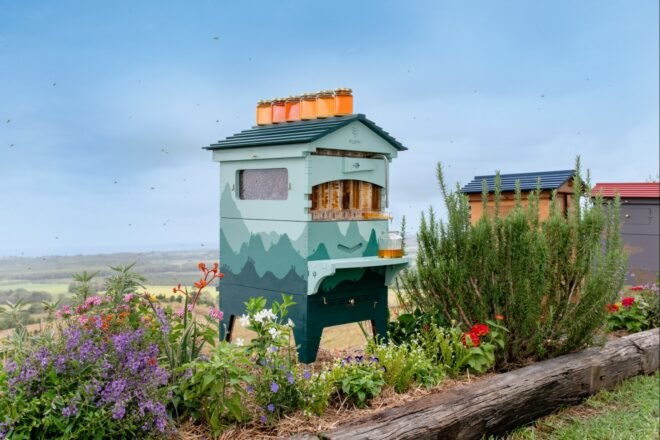 colorful bee hive made out of wood