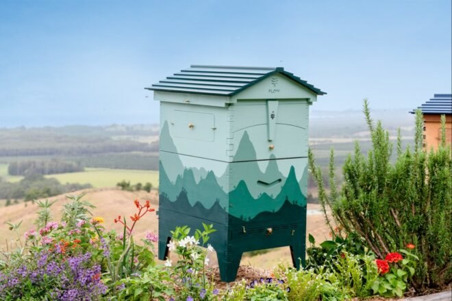 colorful bee hive made out of wood