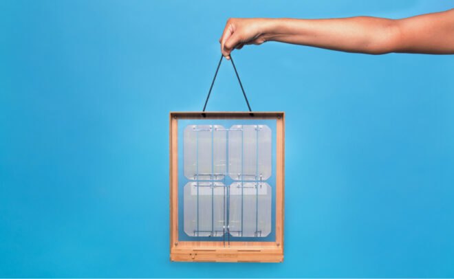 hanging frame with square solar panels