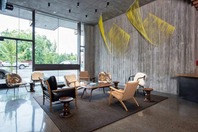 hotel lounge with several chairs