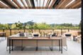 outdoor lounge with beige sectional sofa