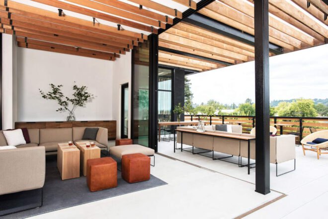 outdoor lounge with sofas and chairs