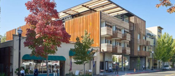 wood and glass hotel building