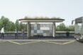 rendering of bus stop with a green roof