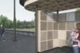 rendering of bus stop with insect habitats built into walls